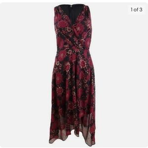 Tommy Hilfiger Women’s Floral Black/Red/Gold Chiffon Midi Dress. Size 2. NWT.